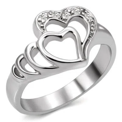 Fashnzfab High Polished (no Plating) Stainless Steel Ring With Aaa Grade Cz In Clear In Metallic