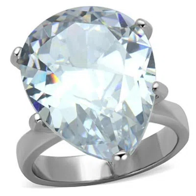Fashnzfab High Polished (no Plating) Stainless Steel Ring With Aaa Grade Cz In Clear In Metallic