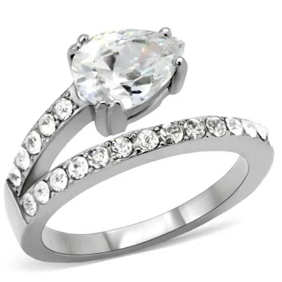 Fashnzfab High Polished (no Plating) Stainless Steel Ring With Aaa Grade Cz In Clear In Metallic