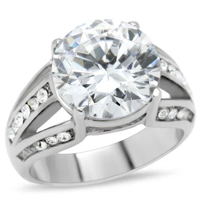 Fashnzfab High Polished (no Plating) Stainless Steel Ring With Aaa Grade Cz In Clear In Metallic