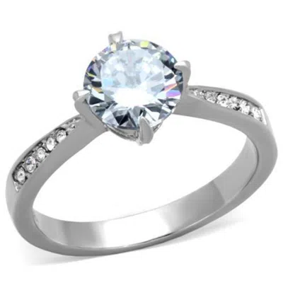 Fashnzfab High Polished (no Plating) Stainless Steel Ring With Aaa Grade Cz In Clear In Metallic