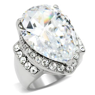 Fashnzfab High Polished (no Plating) Stainless Steel Ring With Aaa Grade Cz In Clear In Metallic
