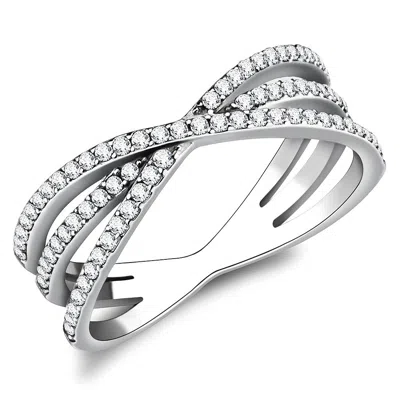 Fashnzfab High Polished (no Plating) Stainless Steel Ring With Aaa Grade Cz In Clear In Metallic
