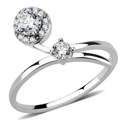 Fashnzfab High Polished (no Plating) Stainless Steel Ring With Aaa Grade Cz In Clear In Metallic