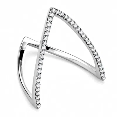 Fashnzfab High Polished (no Plating) Stainless Steel Ring With Aaa Grade Cz In Clear In Metallic