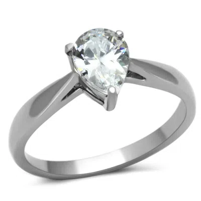 Fashnzfab High Polished (no Plating) Stainless Steel Ring With Aaa Grade Cz In Clear In Metallic