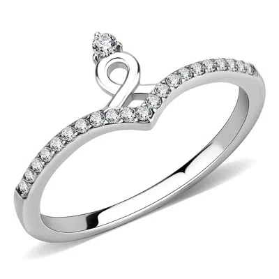 Fashnzfab High Polished (no Plating) Stainless Steel Ring With Aaa Grade Cz In Clear In Metallic