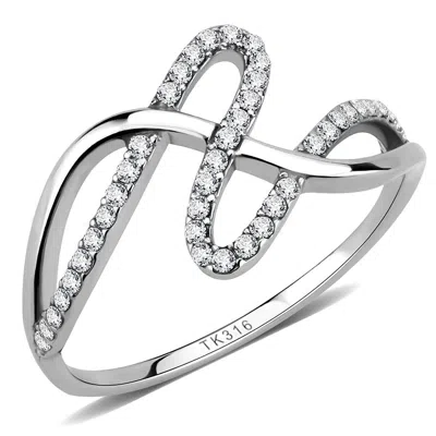 Fashnzfab High Polished (no Plating) Stainless Steel Ring With Aaa Grade Cz In Clear In Metallic