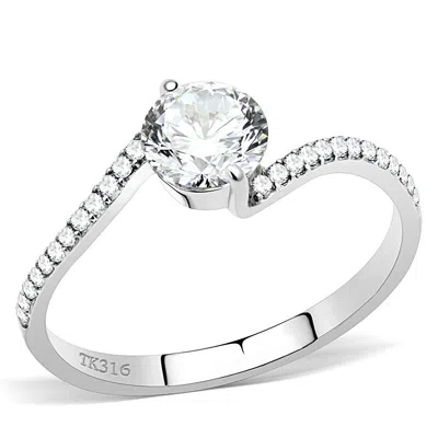 Fashnzfab High Polished (no Plating) Stainless Steel Ring With Aaa Grade Cz In Clear In Metallic