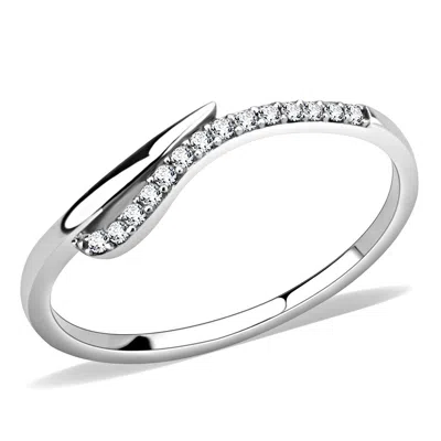 Fashnzfab High Polished (no Plating) Stainless Steel Ring With Aaa Grade Cz In Clear In Metallic