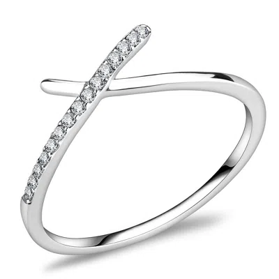 Fashnzfab High Polished (no Plating) Stainless Steel Ring With Aaa Grade Cz In Clear In Metallic