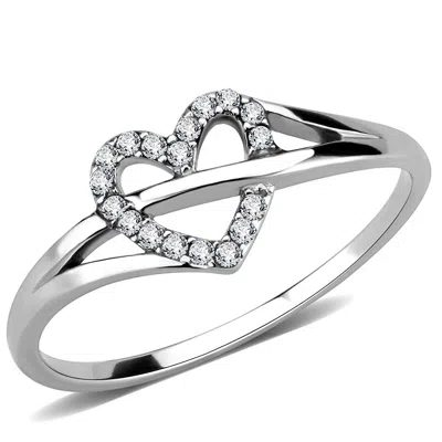 Fashnzfab High Polished (no Plating) Stainless Steel Ring With Aaa Grade Cz In Clear In Metallic