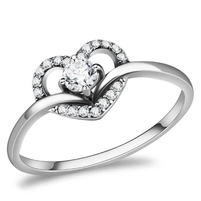 Fashnzfab High Polished (no Plating) Stainless Steel Ring With Aaa Grade Cz In Clear In Metallic