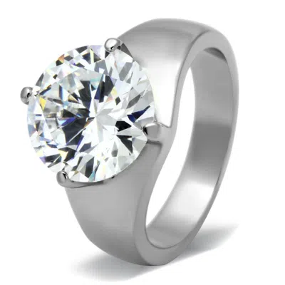 Fashnzfab High Polished (no Plating) Stainless Steel Ring With Aaa Grade Cz In Clear In Metallic