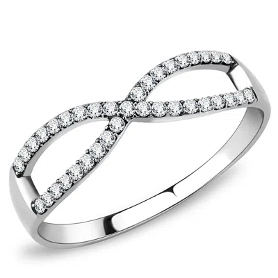 Fashnzfab High Polished (no Plating) Stainless Steel Ring With Aaa Grade Cz In Clear In Metallic