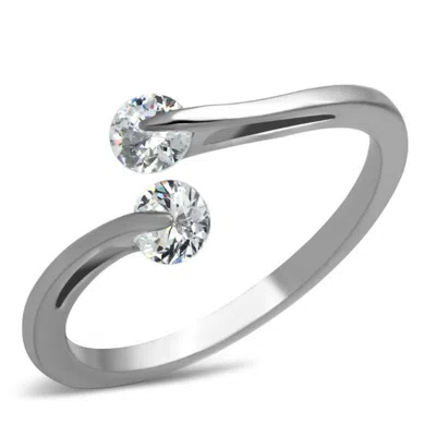 Fashnzfab High Polished (no Plating) Stainless Steel Ring With Aaa Grade Cz In Clear In Metallic