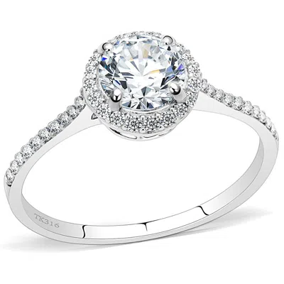 Fashnzfab High Polished (no Plating) Stainless Steel Ring With Aaa Grade Cz In Clear In Metallic
