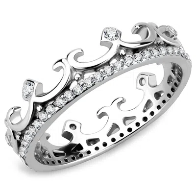 Fashnzfab High Polished (no Plating) Stainless Steel Ring With Aaa Grade Cz In Clear In Metallic