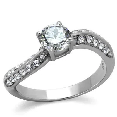 Fashnzfab High Polished (no Plating) Stainless Steel Ring With Aaa Grade Cz In Clear In Metallic