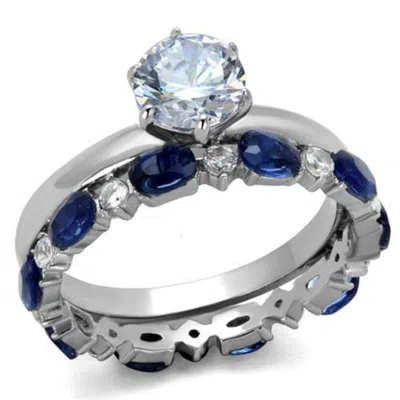 Fashnzfab High Polished (no Plating) Stainless Steel Ring With Aaa Grade Cz In Clear In Metallic