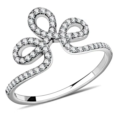Fashnzfab High Polished (no Plating) Stainless Steel Ring With Aaa Grade Cz In Clear In Metallic
