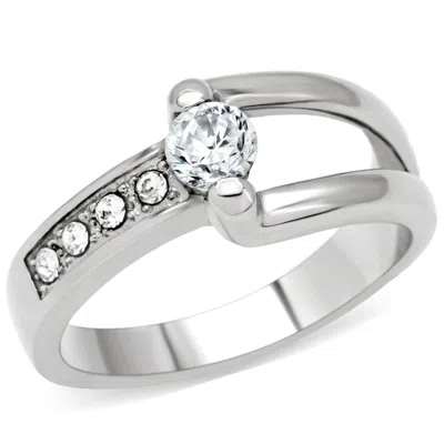 Fashnzfab High Polished (no Plating) Stainless Steel Ring With Aaa Grade Cz In Clear In Metallic