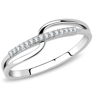Fashnzfab High Polished (no Plating) Stainless Steel Ring With Aaa Grade Cz In Clear In Metallic