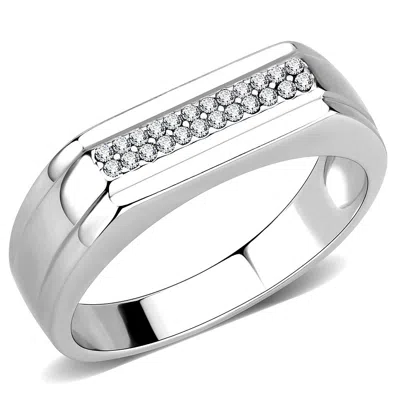 Fashnzfab High Polished (no Plating) Stainless Steel Ring With Aaa Grade Cz In Clear In Metallic