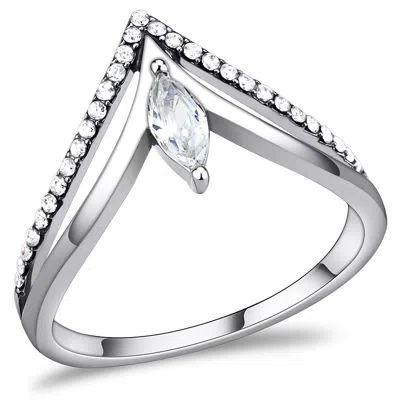 Fashnzfab High Polished (no Plating) Stainless Steel Ring With Aaa Grade Cz In Clear In Metallic