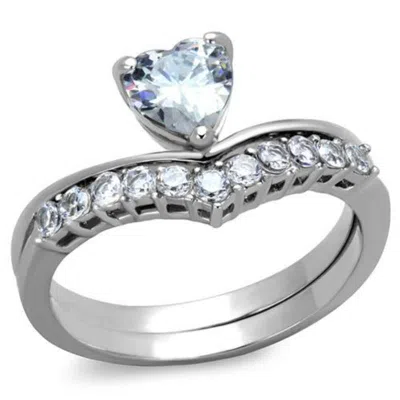 Fashnzfab High Polished (no Plating) Stainless Steel Ring With Aaa Grade Cz In Clear In Metallic