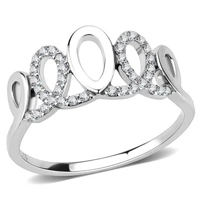 Fashnzfab High Polished (no Plating) Stainless Steel Ring With Aaa Grade Cz In Clear In Metallic