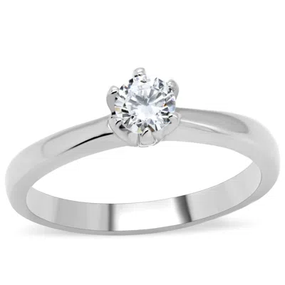 Fashnzfab High Polished (no Plating) Stainless Steel Ring With Aaa Grade Cz In Clear In Metallic