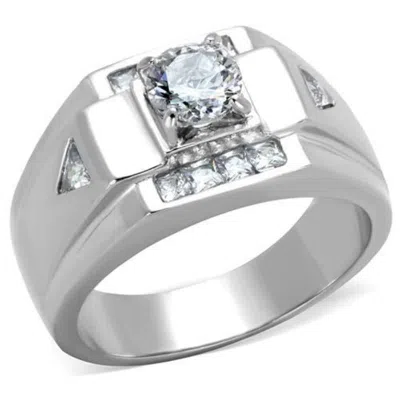 Fashnzfab High Polished (no Plating) Stainless Steel Ring With Aaa Grade Cz In Clear In Metallic