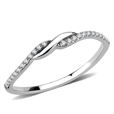 Fashnzfab High Polished (no Plating) Stainless Steel Ring With Aaa Grade Cz In Clear In Metallic