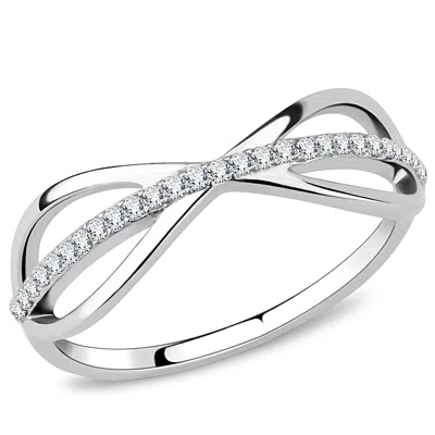 Fashnzfab High Polished (no Plating) Stainless Steel Ring With Aaa Grade Cz In Clear In Metallic