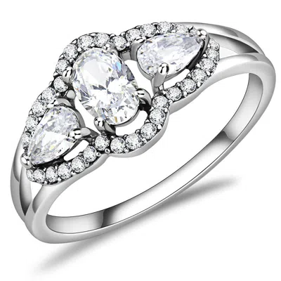 Fashnzfab High Polished (no Plating) Stainless Steel Ring With Aaa Grade Cz In Clear In Metallic