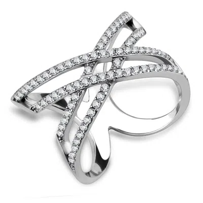 Fashnzfab High Polished (no Plating) Stainless Steel Ring With Aaa Grade Cz In Clear In Metallic