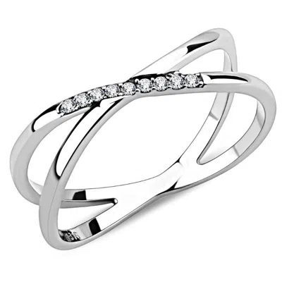 Fashnzfab High Polished (no Plating) Stainless Steel Ring With Aaa Grade Cz In Clear In Metallic