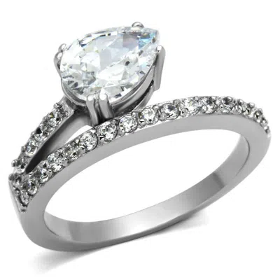 Fashnzfab High Polished (no Plating) Stainless Steel Ring With Aaa Grade Cz In Clear In Metallic