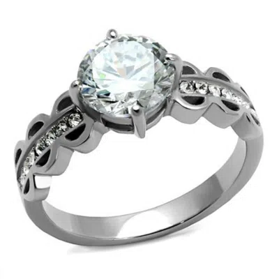 Fashnzfab High Polished (no Plating) Stainless Steel Ring With Aaa Grade Cz In Clear In Metallic