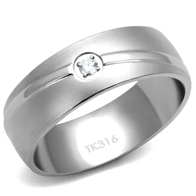 Fashnzfab High Polished (no Plating) Stainless Steel Ring With Aaa Grade Cz In Clear In Multi