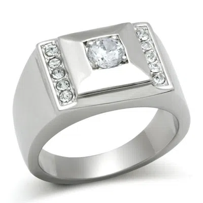 Fashnzfab High Polished (no Plating) Stainless Steel Ring With Aaa Grade Cz In Clear In Multi