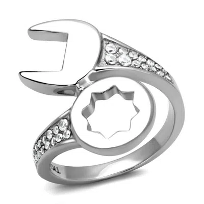 Fashnzfab High Polished (no Plating) Stainless Steel Ring With Aaa Grade Cz In Clear In Multi