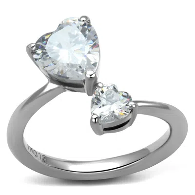 Fashnzfab High Polished (no Plating) Stainless Steel Ring With Aaa Grade Cz In Clear In Multi