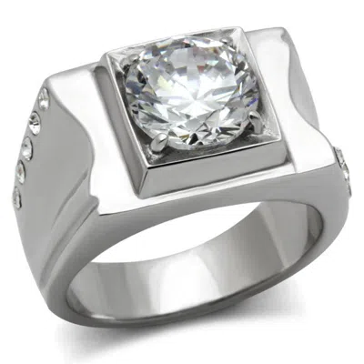 Fashnzfab High Polished (no Plating) Stainless Steel Ring With Aaa Grade Cz In Clear In Multi
