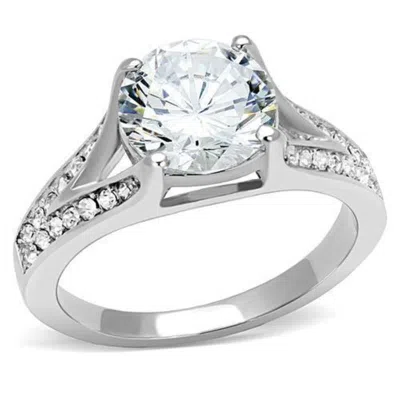 Fashnzfab High Polished (no Plating) Stainless Steel Ring With Aaa Grade Cz In Clear In Multi