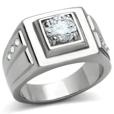 Fashnzfab High Polished (no Plating) Stainless Steel Ring With Aaa Grade Cz In Clear In Multi