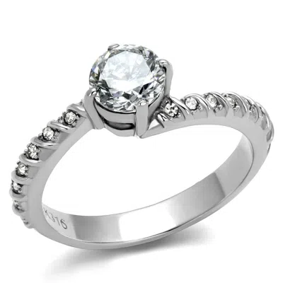 Fashnzfab High Polished (no Plating) Stainless Steel Ring With Aaa Grade Cz In Clear In Multi