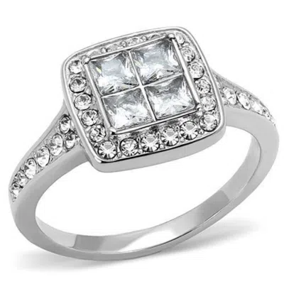 Fashnzfab High Polished (no Plating) Stainless Steel Ring With Aaa Grade Cz In Clear In Multi