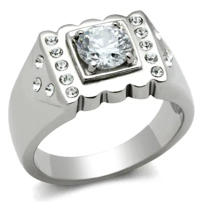Fashnzfab High Polished (no Plating) Stainless Steel Ring With Aaa Grade Cz In Clear In Multi